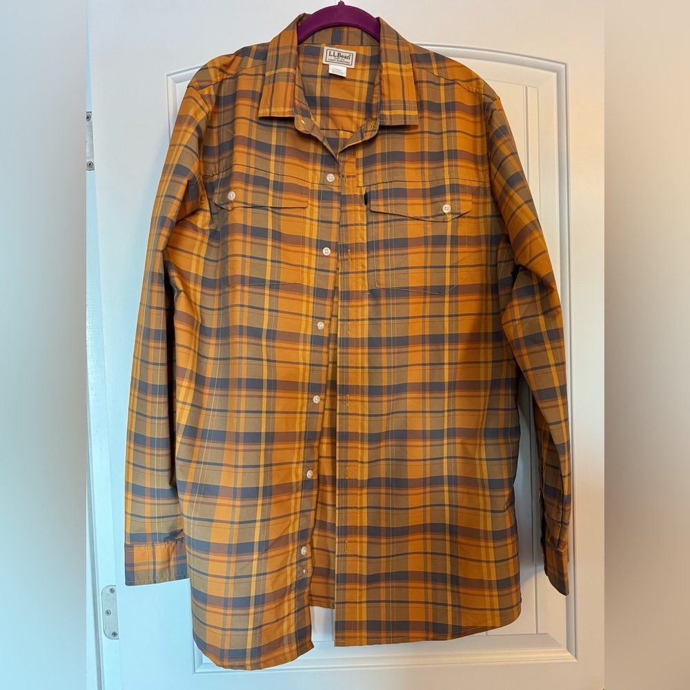 LL Bean Men’s Large Orange,Blue Cool Button Fishing Outdoor Performance Nylon